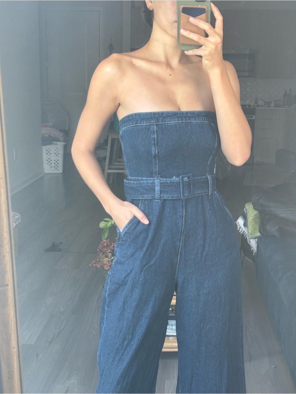 Reformation Strapless Dark Blue Denim Jumpsuit - Picture 4 of 6